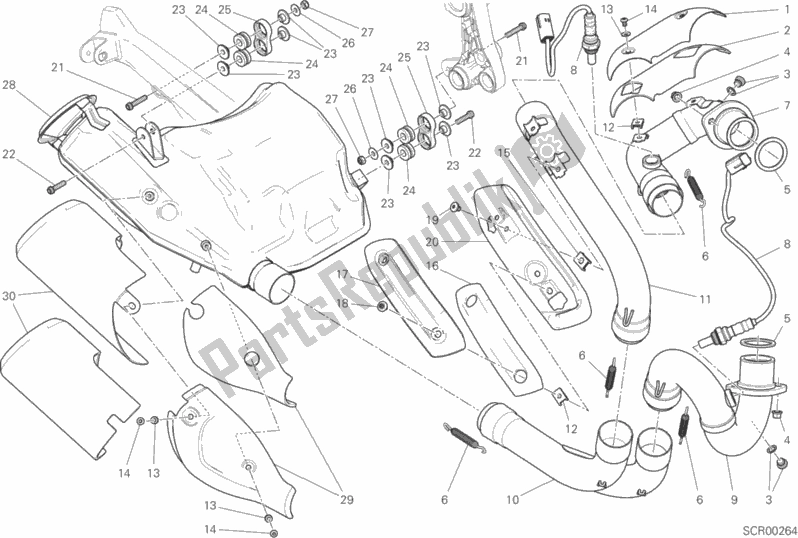 All parts for the Exhaust System of the Ducati Monster 797 Plus Thailand 2019